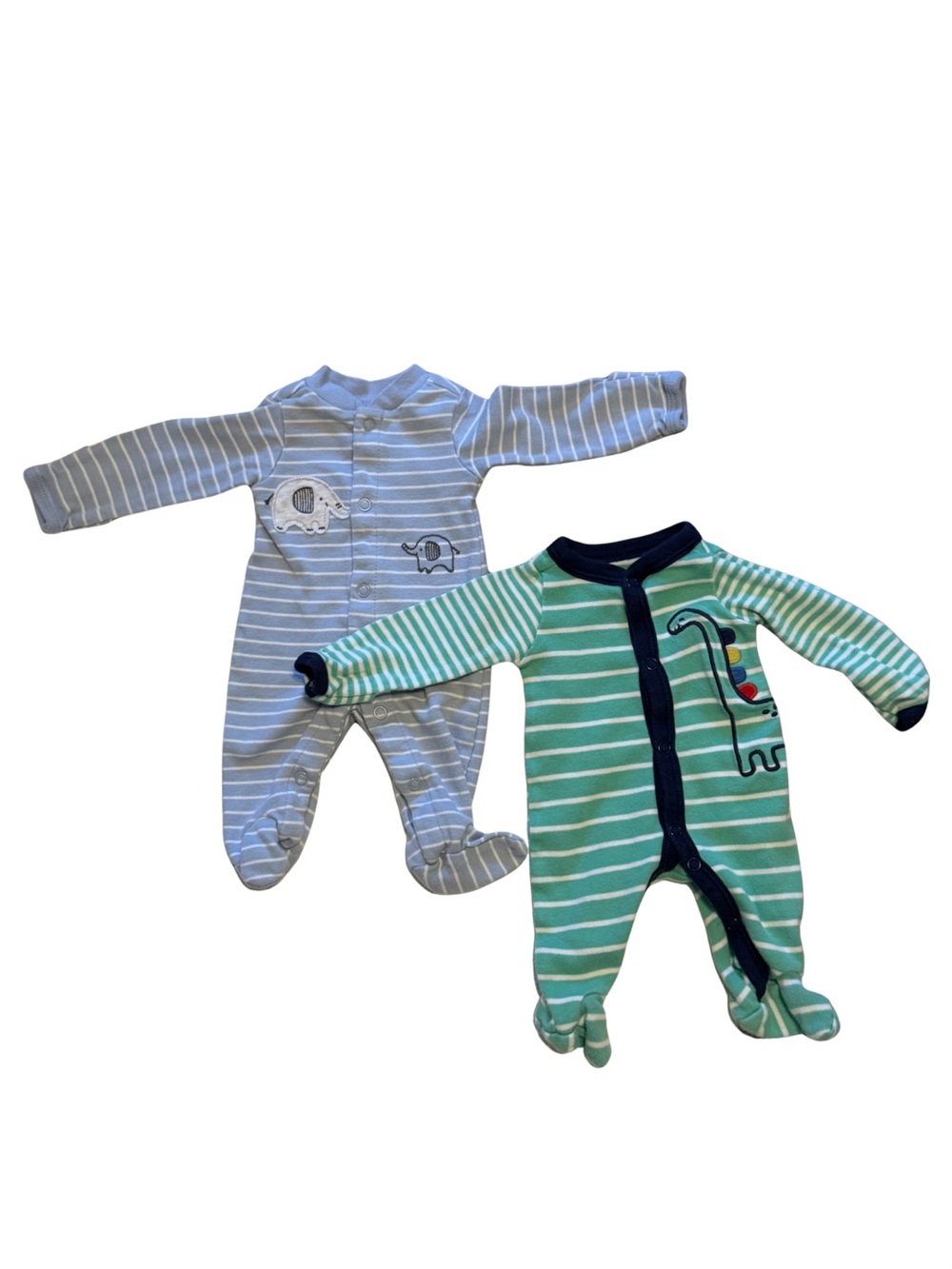 Carter's Striped Footed One-Piece Set in Blue, Gray & Green